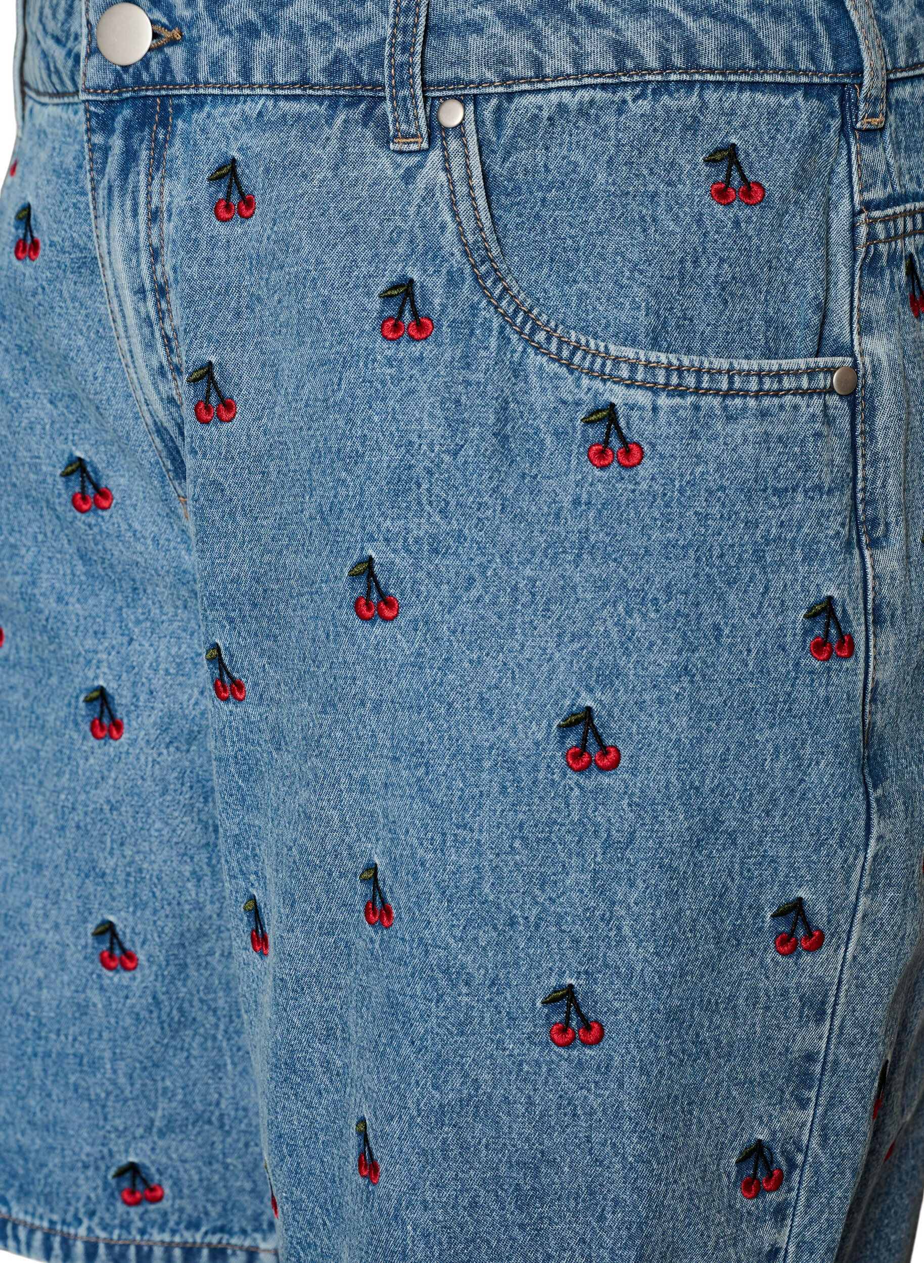 ZizziGeborduurde denim shorts, Blauw, Packshot image number 2