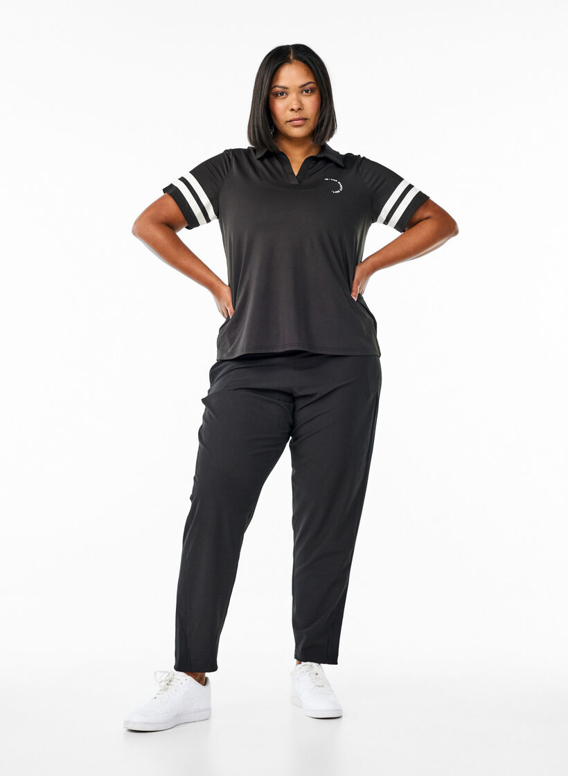 Sportieve polo met streepdetails, Zwart, Model image number 1