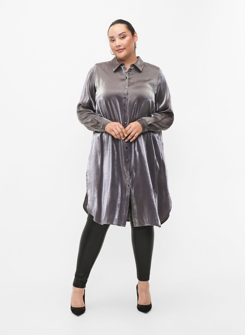 Lang zilverkleurig shirt, Dark Silver, Model image number 3