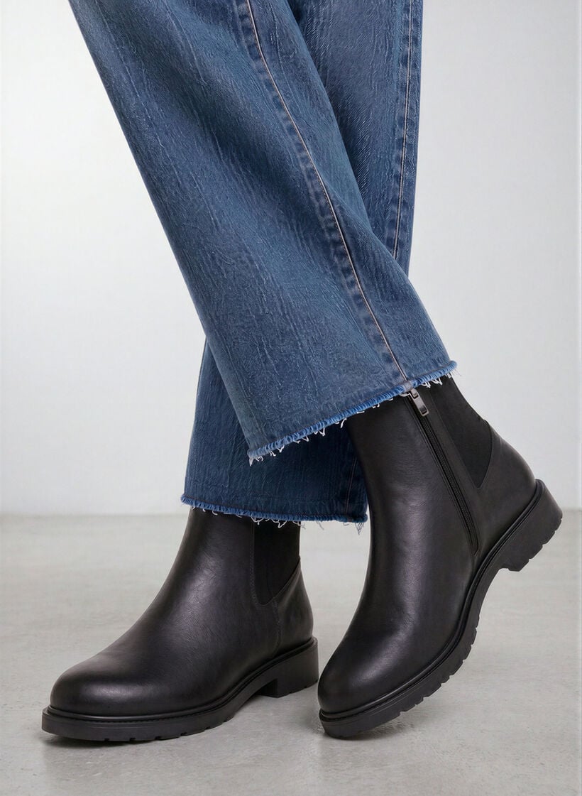 Leren Chelsea boot met elastisch paneel, Zwart, Image image number 0