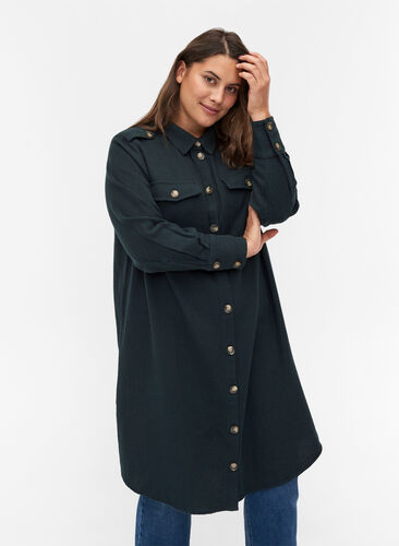 Lange geruite blouse jas in katoen, Ponderosa Pine, Model image number 0