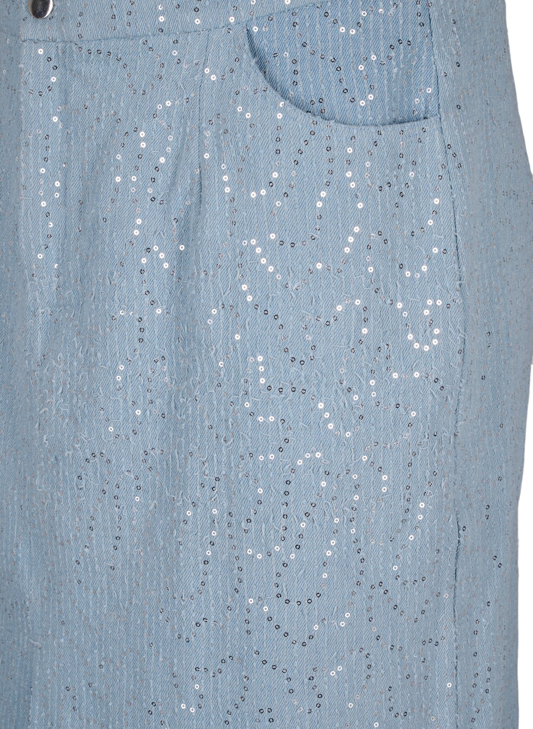 Zizzi Denim rok met split en pailletten, Light Blue Denim, Packshot image number 2