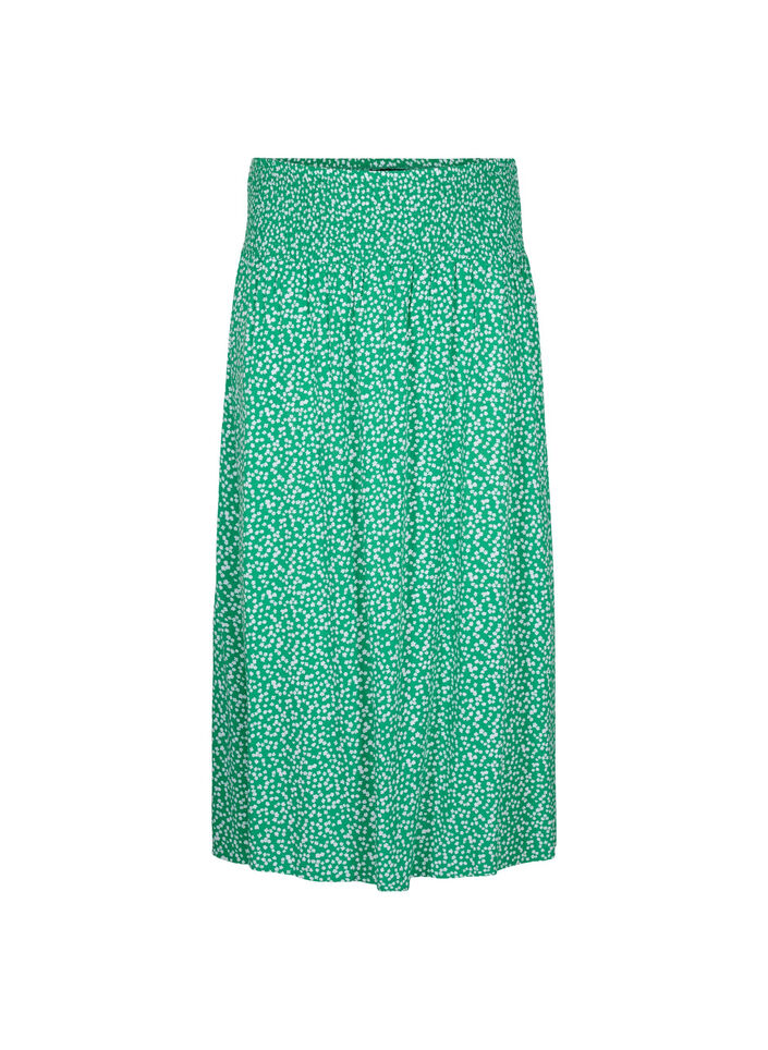 FLASH - Maxi rok in viscose met smokwerk, Groen, Packshot image number 0