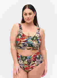 Bikinibroekje met hoge taille en print, Palm Print, Model