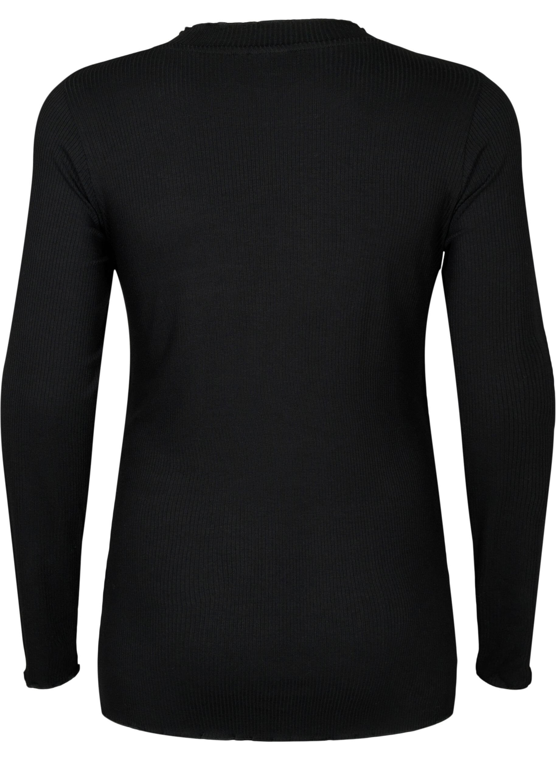 Zizzi Zwangerschapsblouse met lange mouwen in ribstof, Black, Packshot image number 1