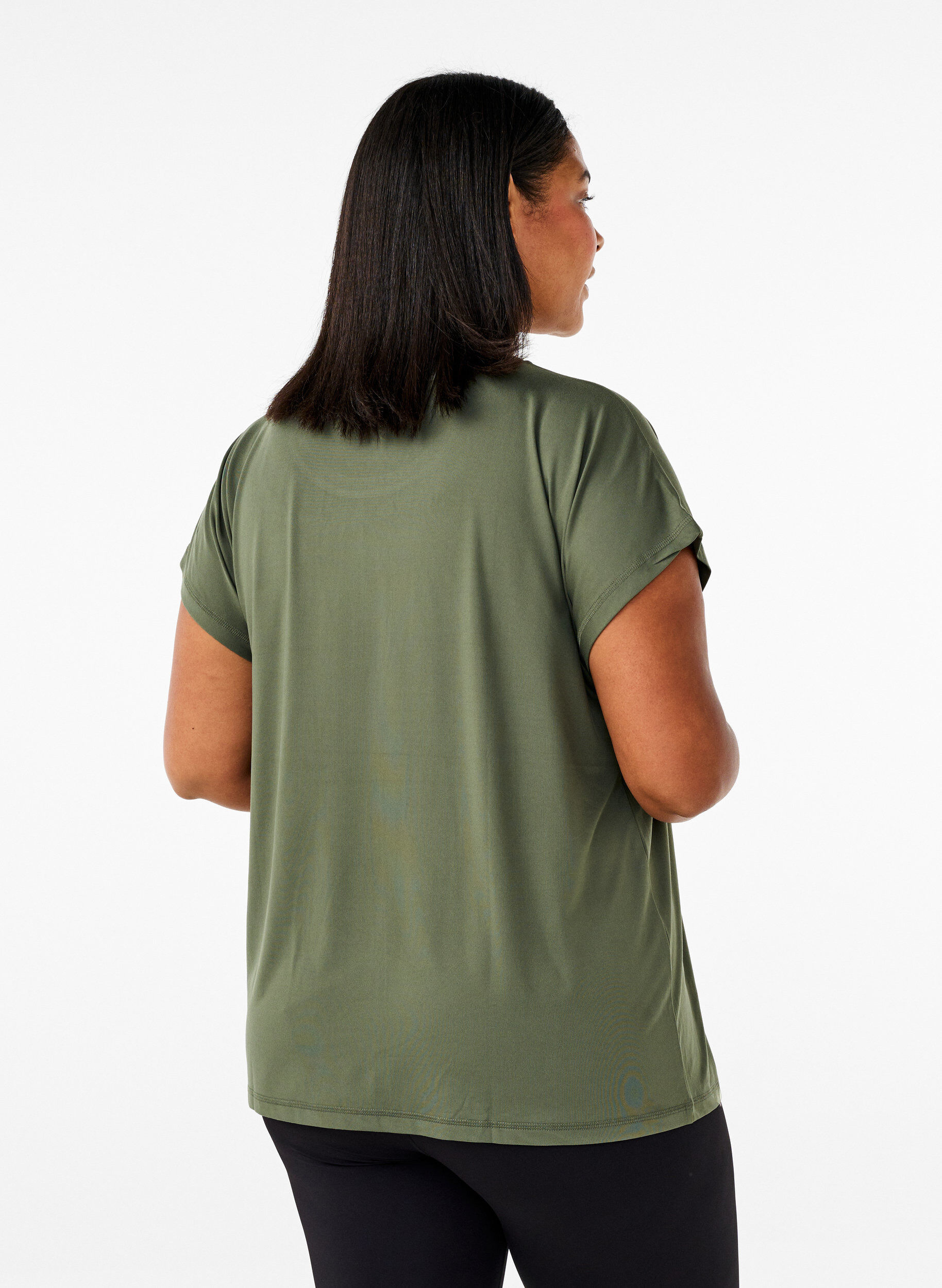 Zizzi Effen gekleurd T-shirt voor sporten, Groen, Model image number 2