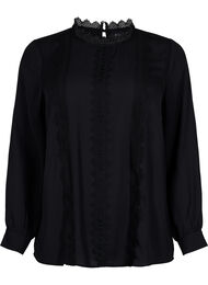 Blouse met lange mouwen en kant, Black