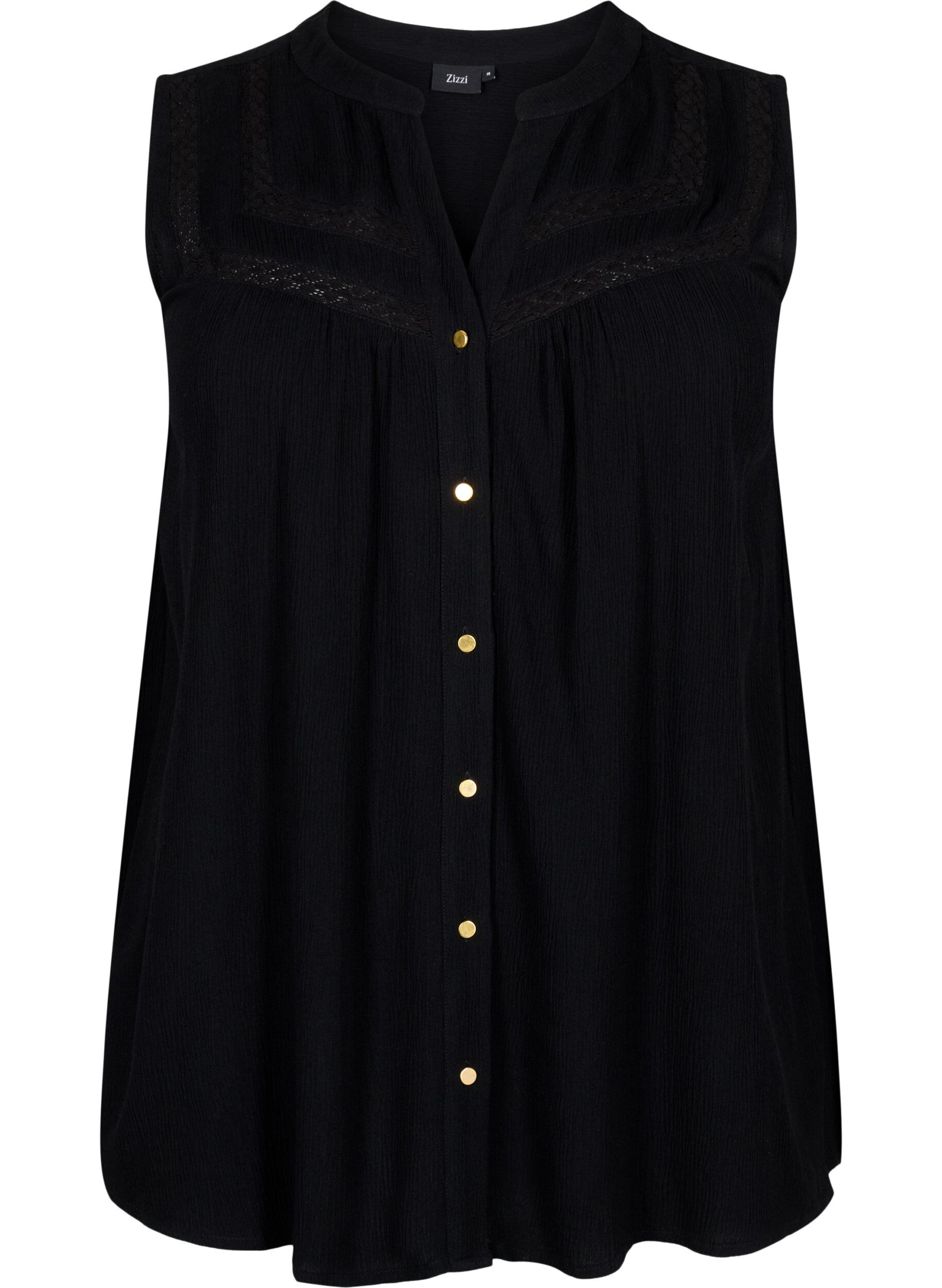 Zizzi Mouwloze viscose blouse met gehaakt detail, Black, Packshot image number 0