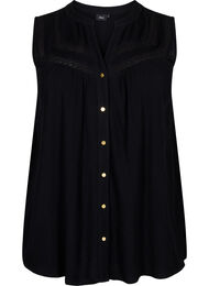 Mouwloze viscose blouse met gehaakt detail, Black