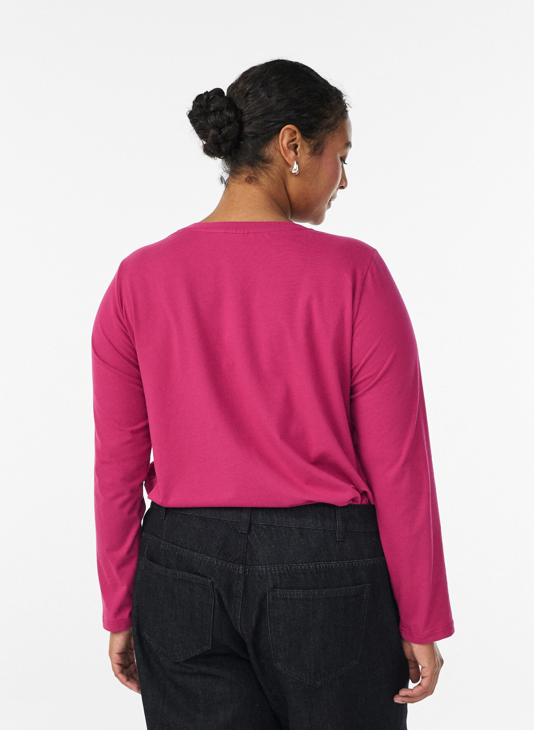 Zizzi Basic jersey top met lange mouwen, Roze, Model image number 2