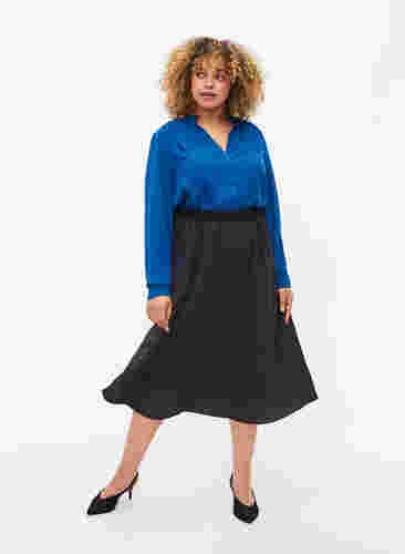 Overhemd met lange mouwen en rucheskraag, Estate Blue, Model image number 2
