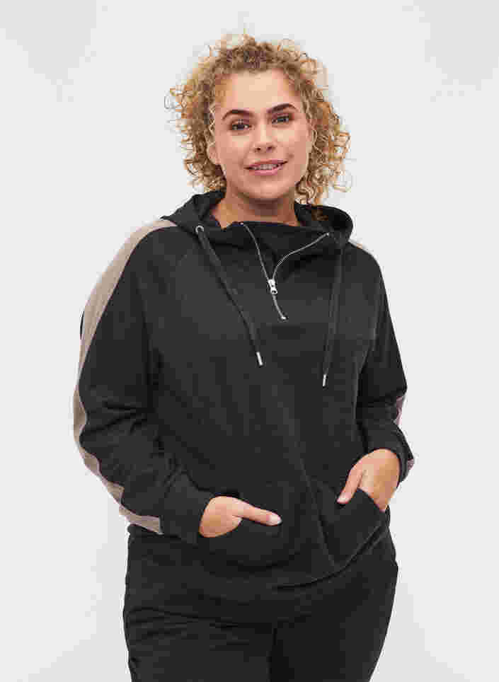 Sweatshirt met rits en capuchon, Black, Model image number 0