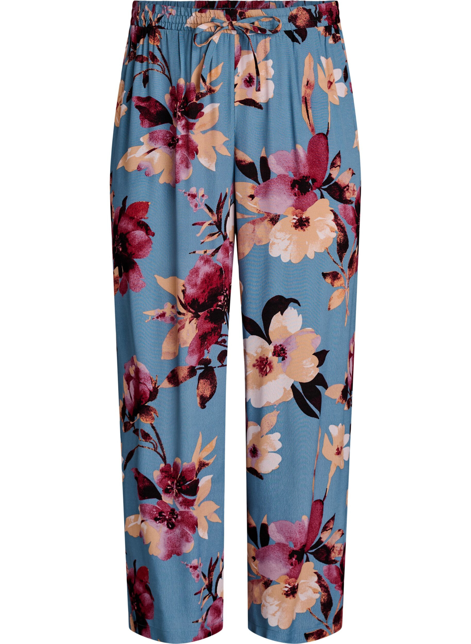 Zizzi Losse viscose broek met print, Blauw, Packshot image number 0
