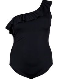 Een schouderbadpak met ruffle, Black
