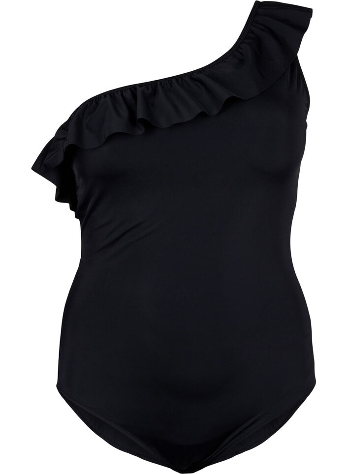 Een schouderbadpak met ruffle, Black, Packshot image number 0