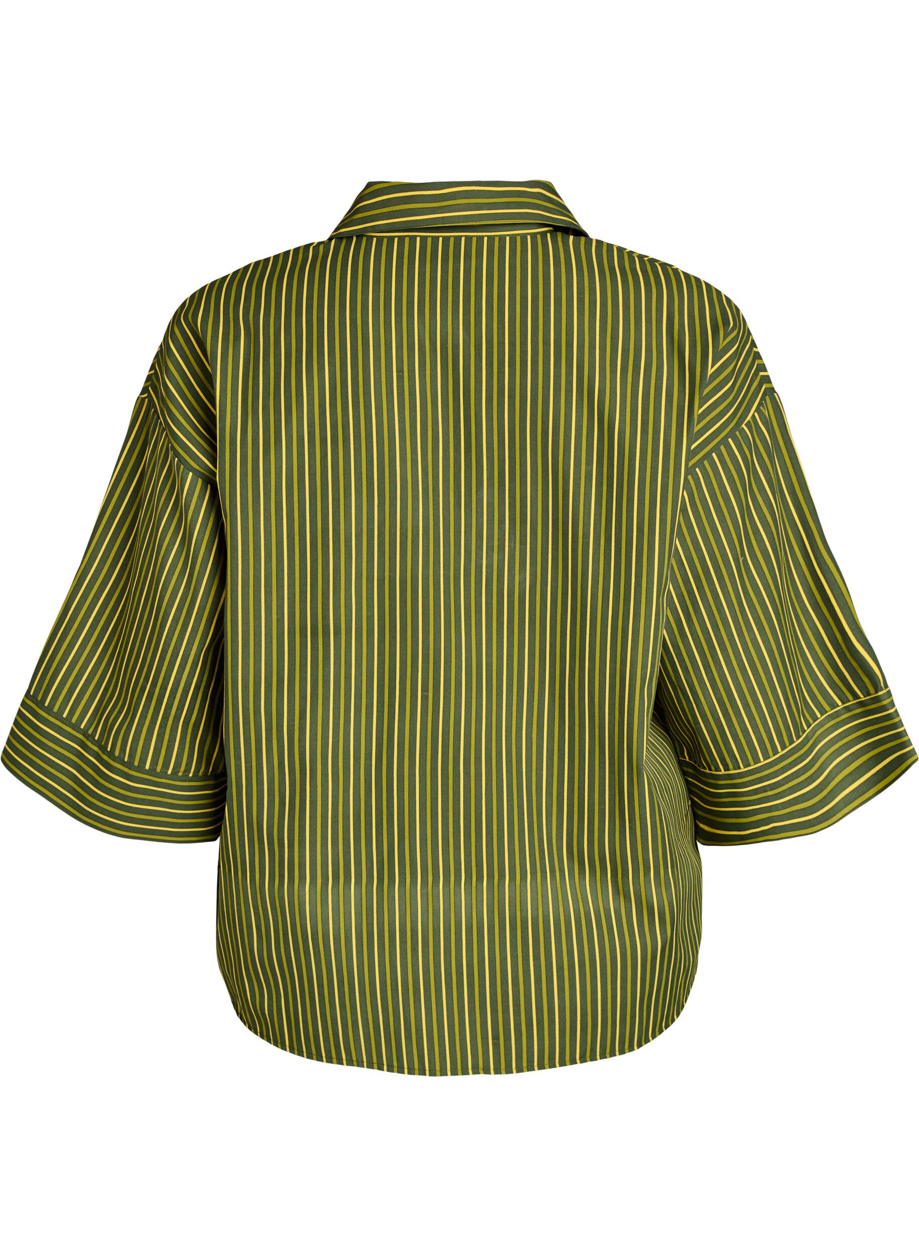 ZizziLosse gestreepte shirt met 3/4 mouwen, Groen, Packshot image number 1