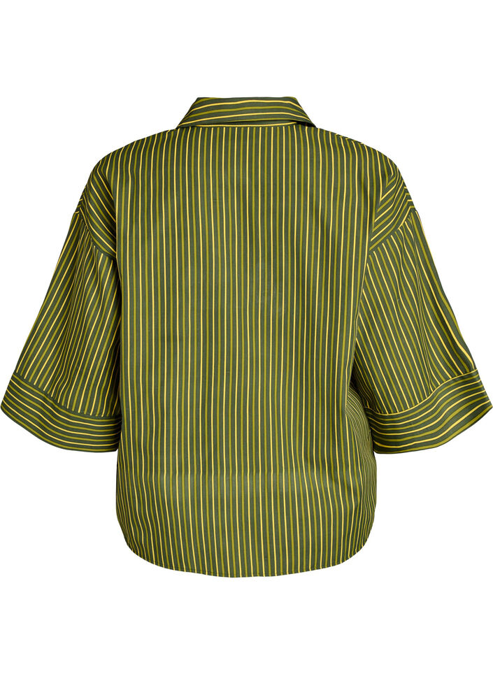 Losse gestreepte shirt met 3/4 mouwen, Groen, Packshot