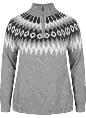 Gebreide trui met jacquard patroon, hoge hals en rits