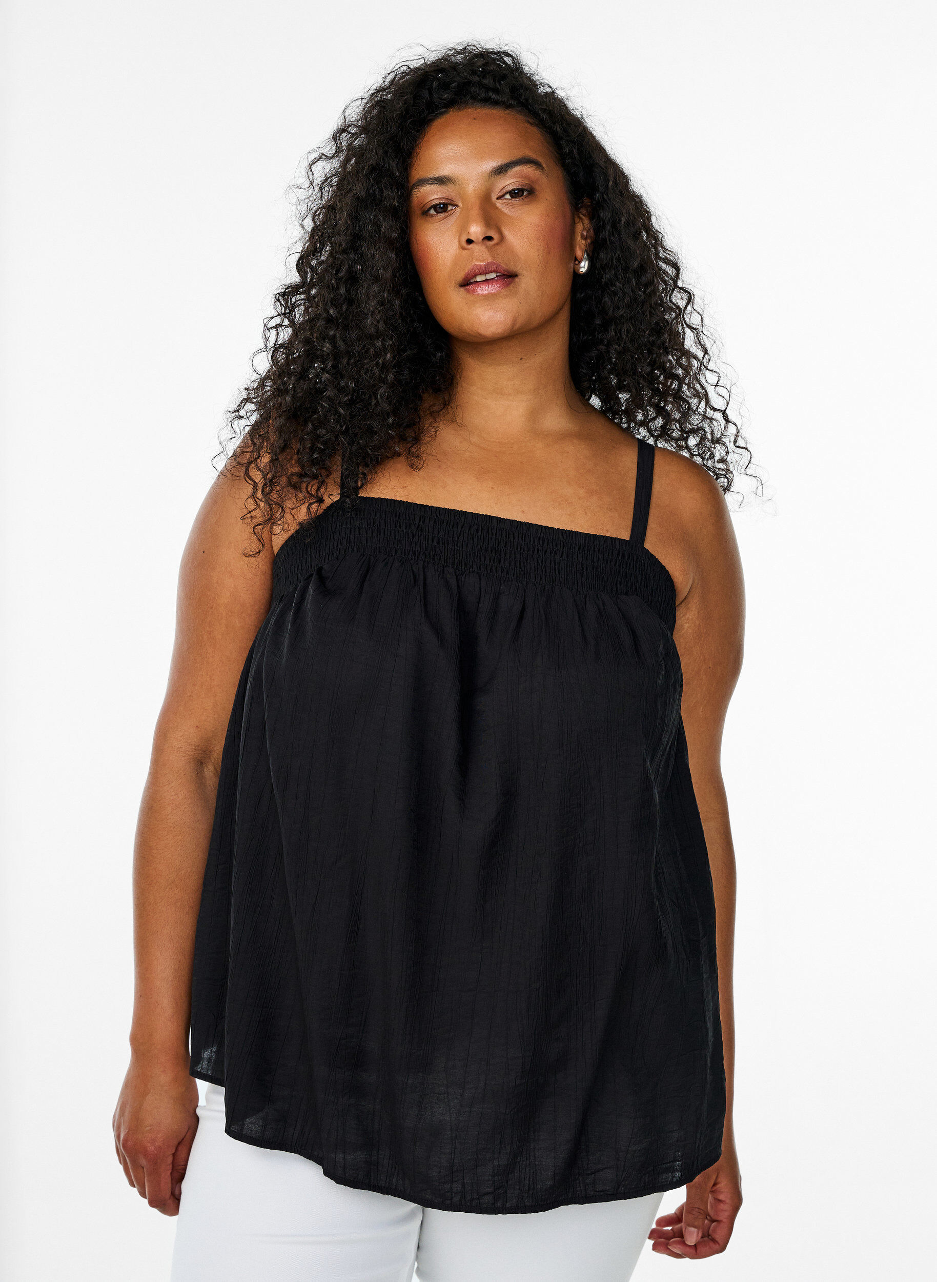 Zizzi Viscose top met smalle bandjes, Zwart, Model image number 0