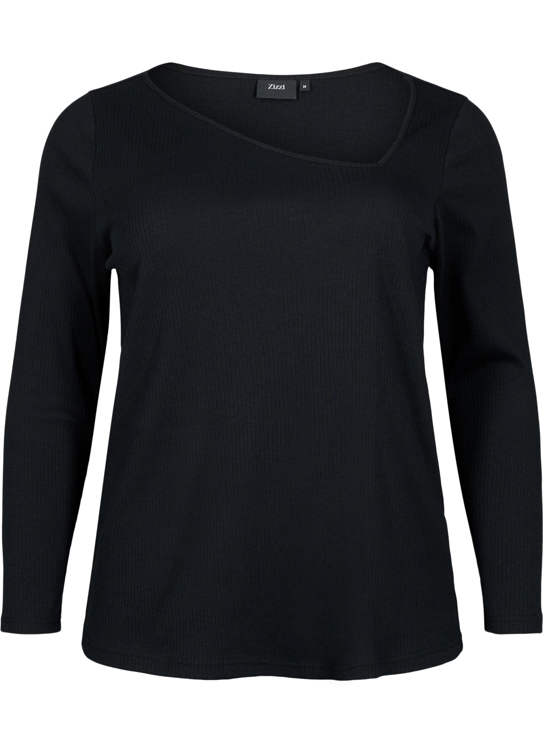 Zizzi Lange mouw t-shirt met asymmetrische snit, Black, Packshot image number 0