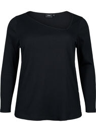 Lange mouw t-shirt met asymmetrische snit, Black