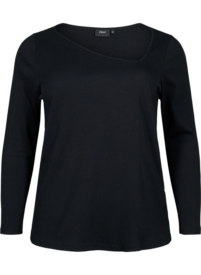 Lange mouw t-shirt met asymmetrische snit, Black, Packshot image number 0