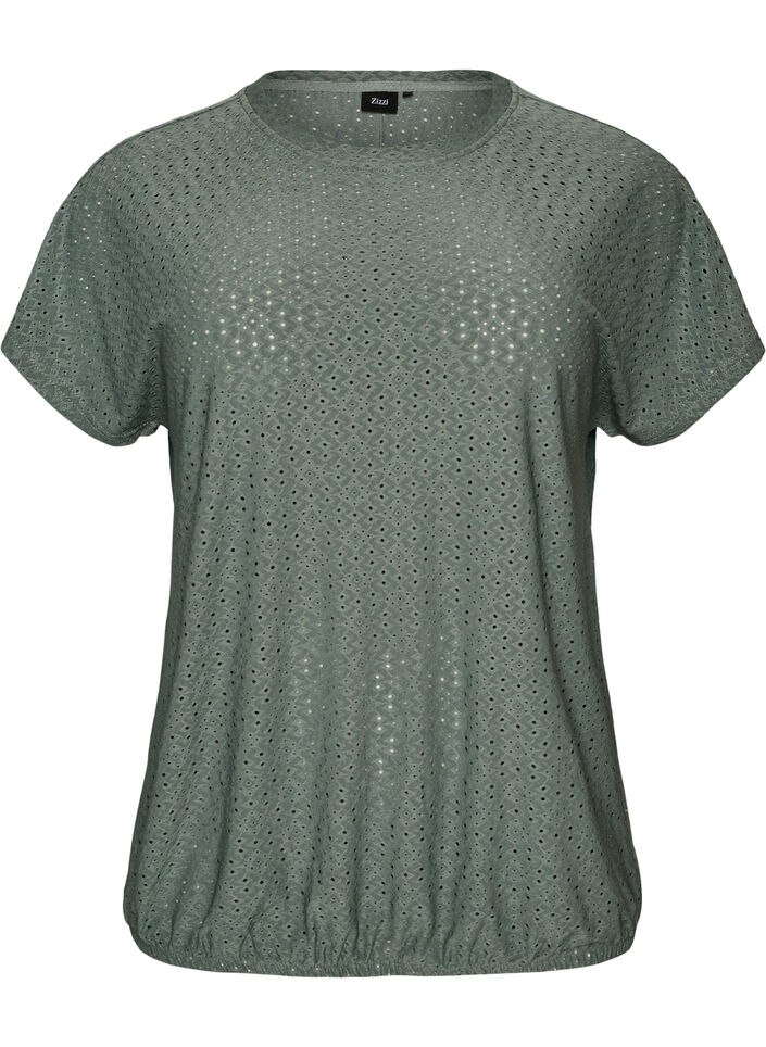 Blouse met oogjesborduurwerk en balloneffect, Groen, Packshot image number 0