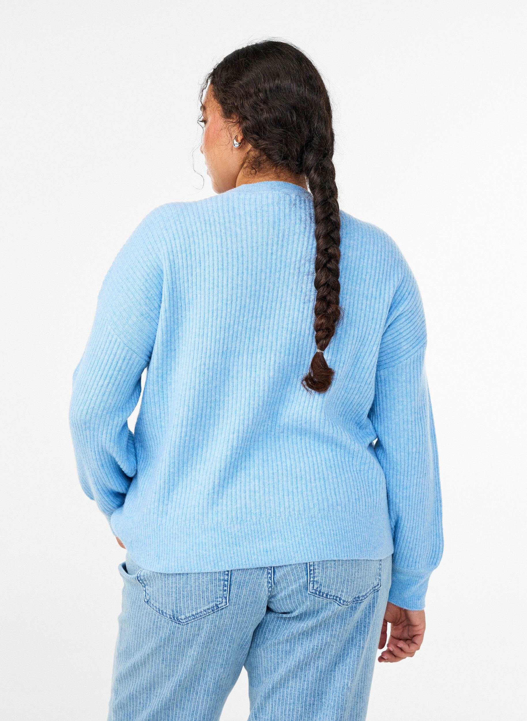 ZizziVest van ribtricot met knopen, Blauw, Model image number 2