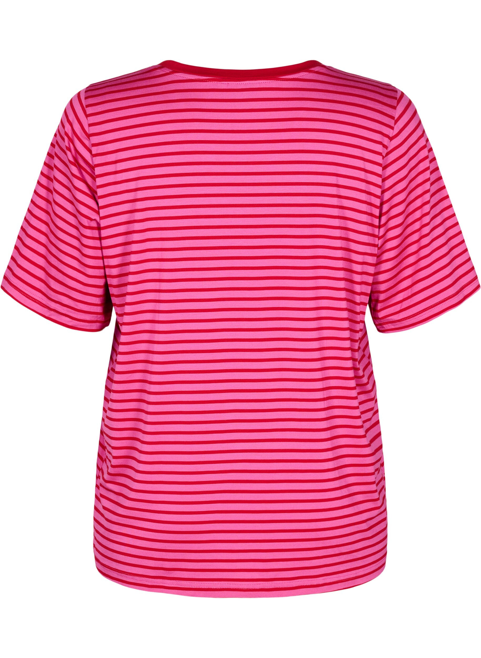 Zizzi T-shirt met TENCEL&trade; Lyocell en strepen, Roze, Packshot image number 1