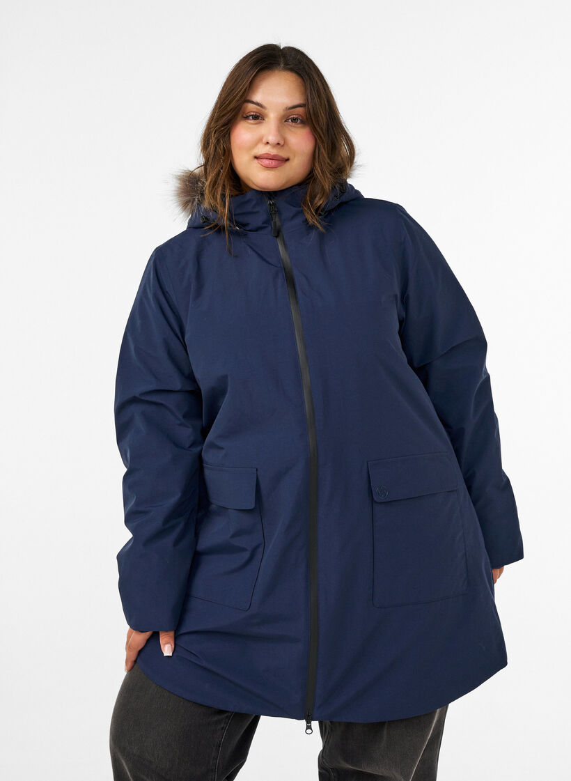 Waterdichte parka met capuchon, Blauw, Model image number 0