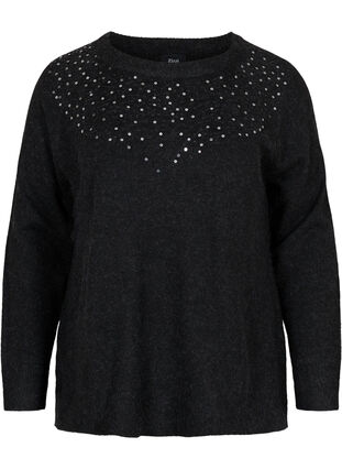 Gemêleerd gebreide blouse met pailletten, Dark Grey Melange, Packshot image number 0