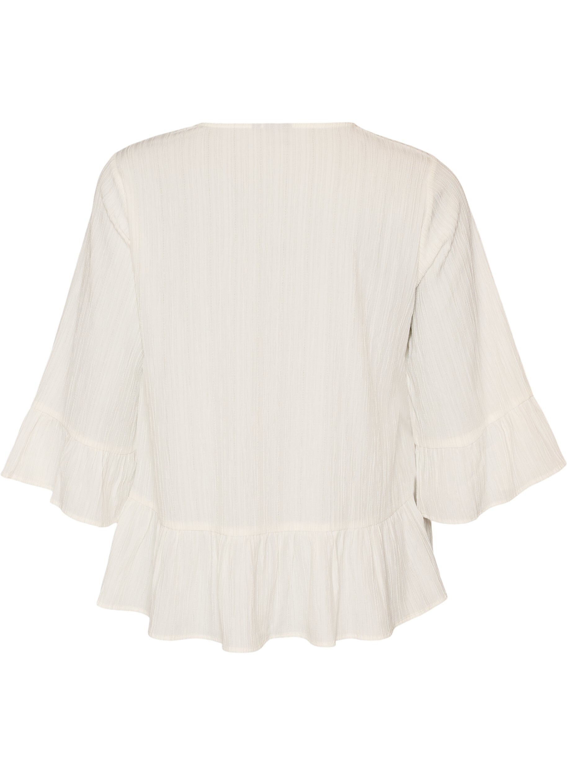 ZizziBlouse met textuur, V-hals en ruches, Vanille, Packshot image number 1