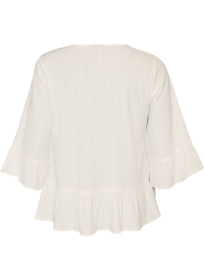 Blouse met textuur, V-hals en ruches, Vanille, Packshot image number 1