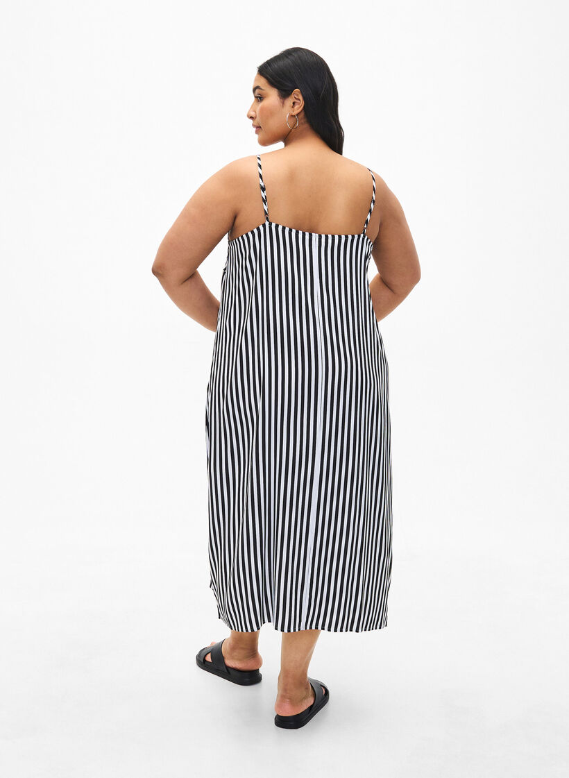 FLASH - Gestreepte bandjesjurk van viscose, Black White Stripe, Model image number 1