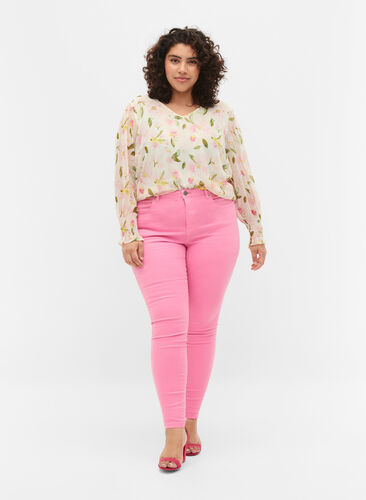 Amy jeans met hoge taille en super slanke pasvorm, Rosebloom, Model image number 0