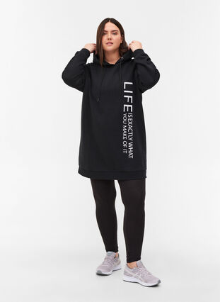 Lang sweatshirt met capuchon en print, Black, Model image number 2