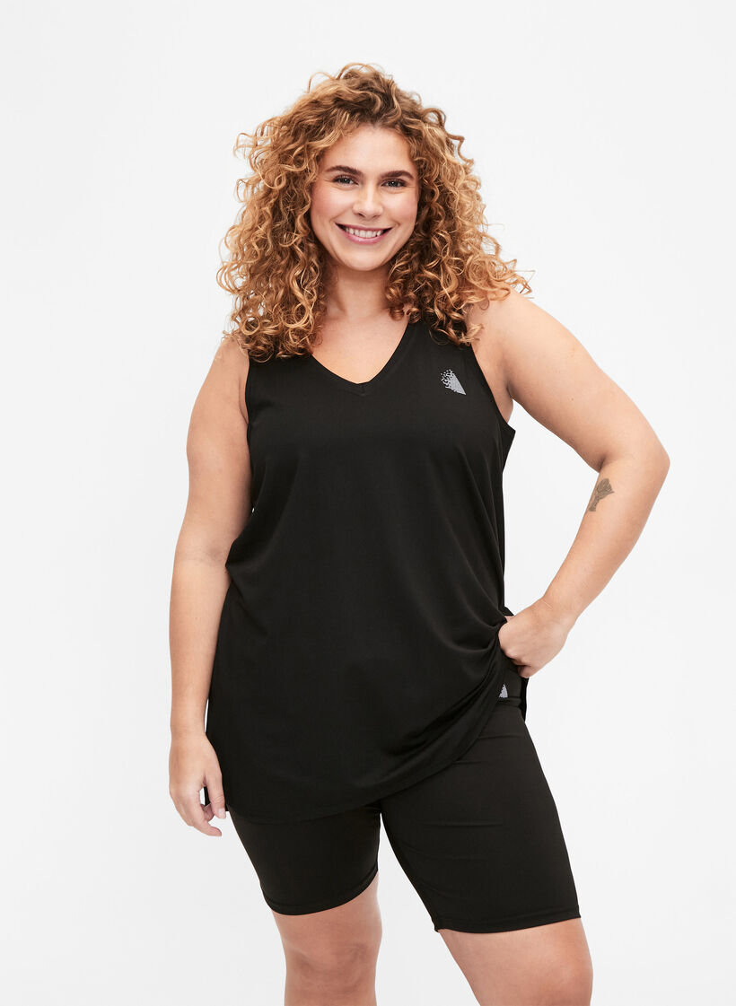 Sporttopje met V-hals, Black, Model image number 0