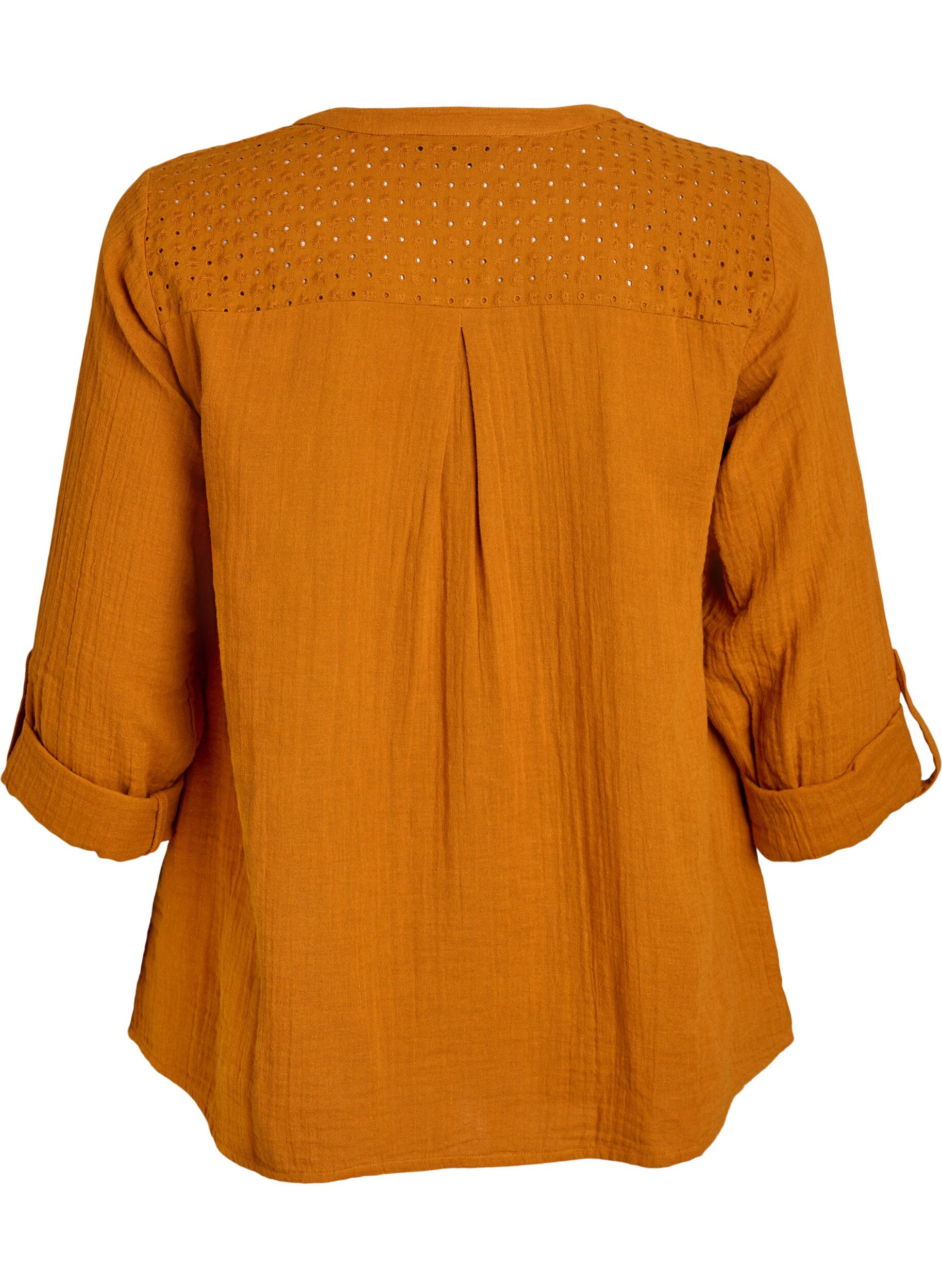 Zizzi Blouse in katoenen mousseline met broderie anglaise, Oranje, Packshot image number 1