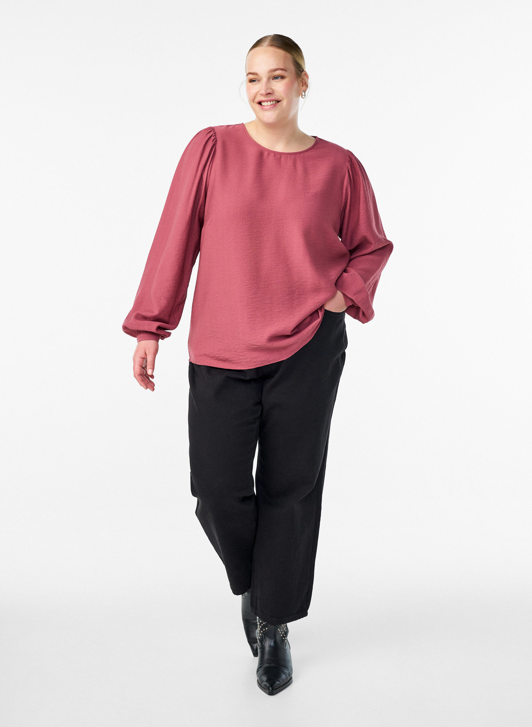 Zizzi Viscose blouse met lange mouwen, Roze, Model image number 1