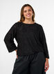 Doorschijnende blouse met bloemenstructuur en lange mouwen, Zwart, Model image number 0