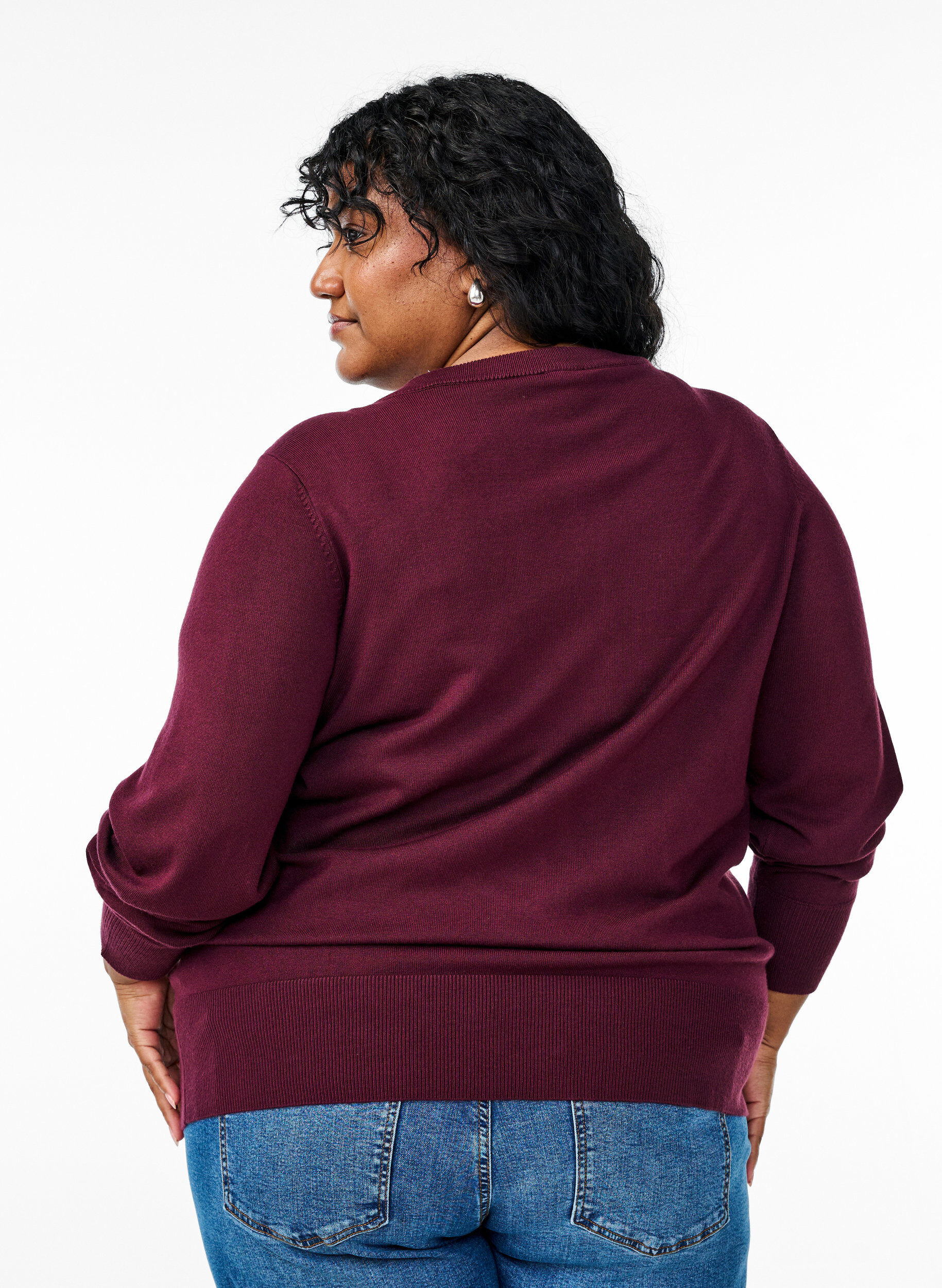 Zizzi Gebreid vest met ronde hals en knopen, Rood, Model image number 2