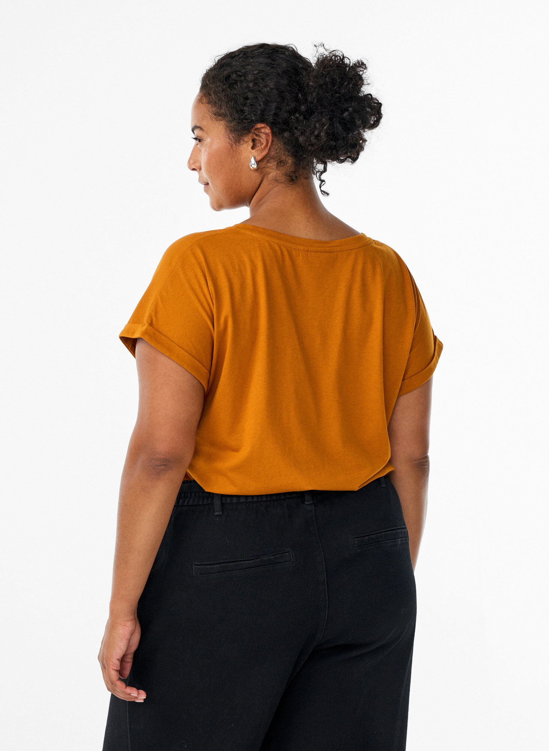 ZizziT-shirt met korte mouwen van katoenmix, Oranje, Model image number 2