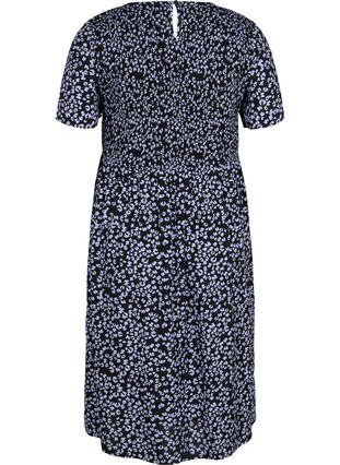 Viscose jurk met print en smokwerk, Blue Dot, Packshot image number 1