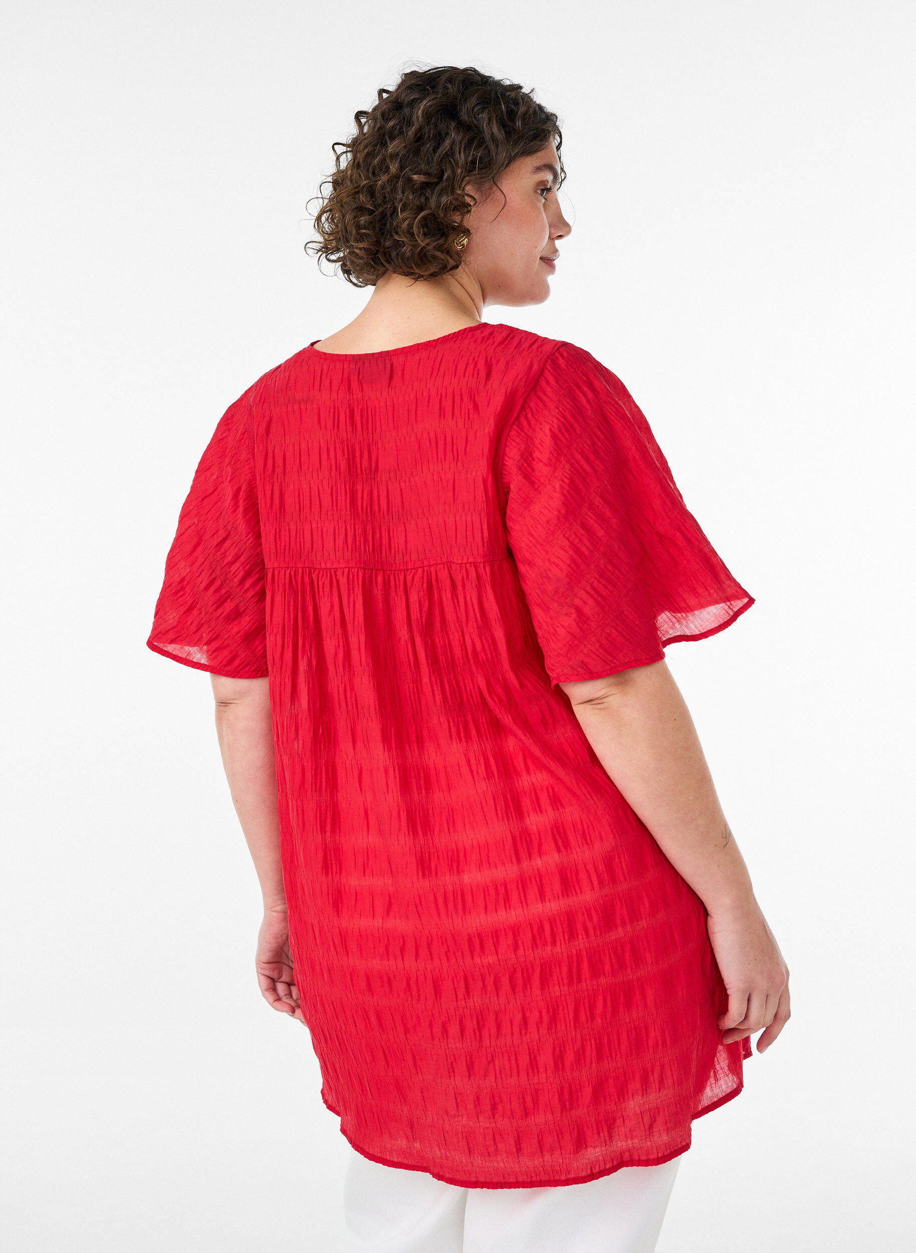 ZizziTuniek in lyocell met vlindermouwen, Rood, Model image number 2