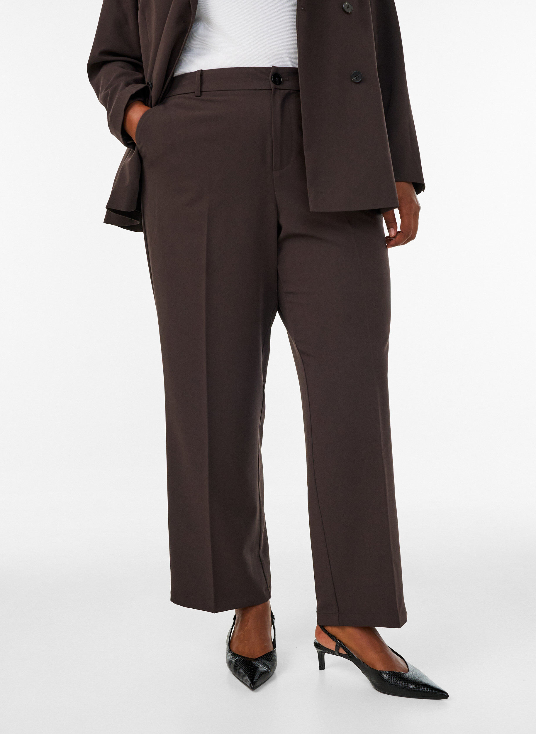 ZizziHigh-waist op maat gemaakte broek met geperste plooien, Bruin, Model image number 2