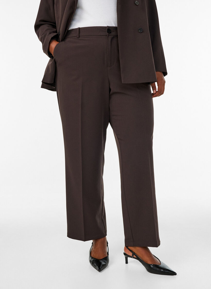 High-waist op maat gemaakte broek met geperste plooien, Bruin, Model image number 2