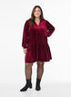 Veloursjurk met lange mouwen en een ruchekraag, Rood, Model image number 1