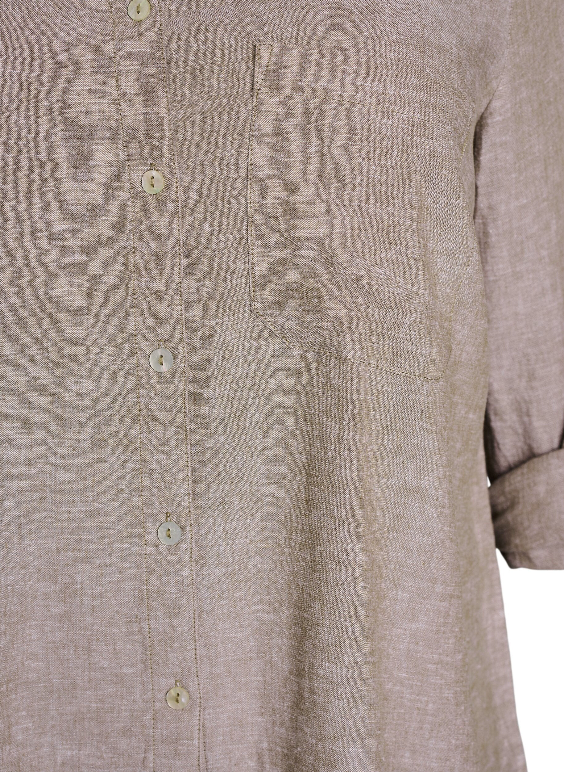 ZizziLinnen en viscose shirt met 3/4 mouwen, Bruin, Packshot image number 2