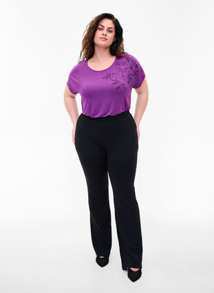 Viscose t-shirt met korte mouwen en bloemenprint, Grape Juice Flower, Model image number 2