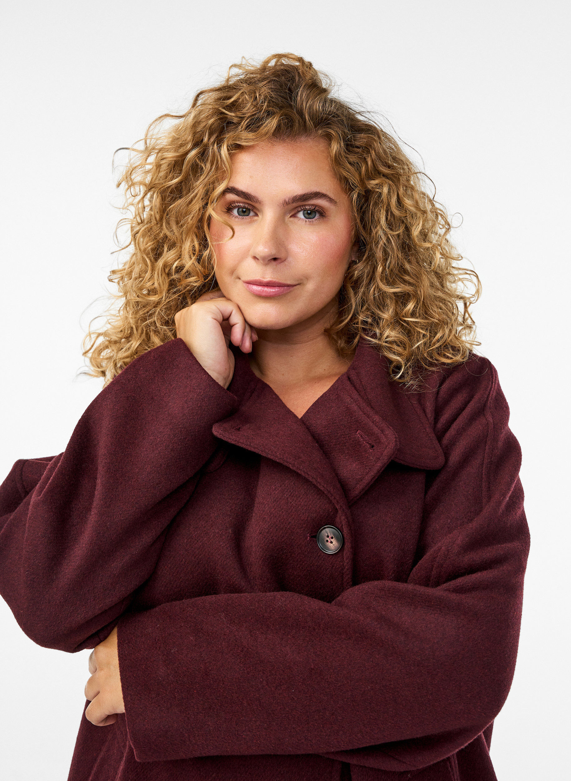 Zizzi Mantel met wol en opstaande kraag, Rood, Model image number 3